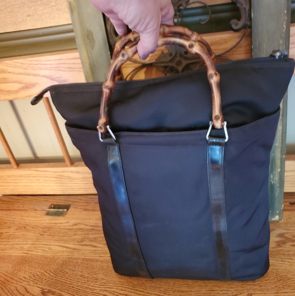 Gucci Vintage Black Nylon Bamboo Tote Bag - Picture 5 of 15